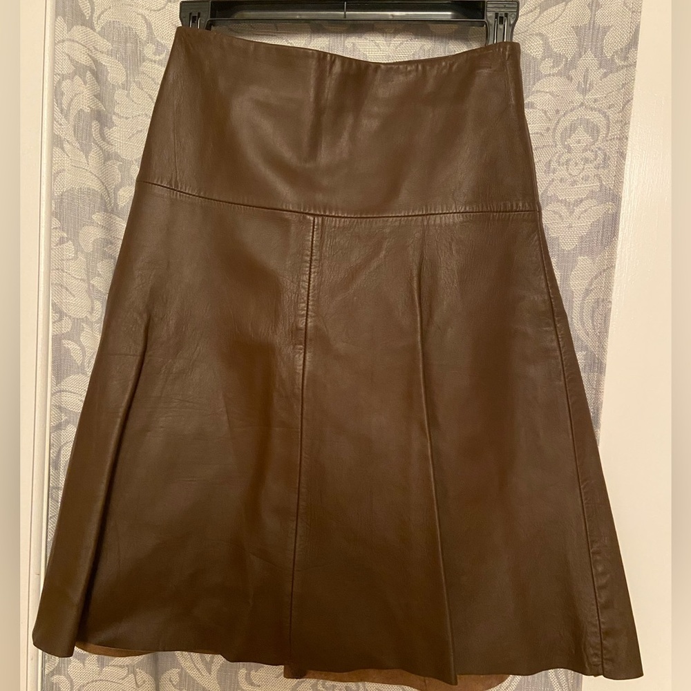 BCBG Max Azria  chocolate brown soft leather skirt